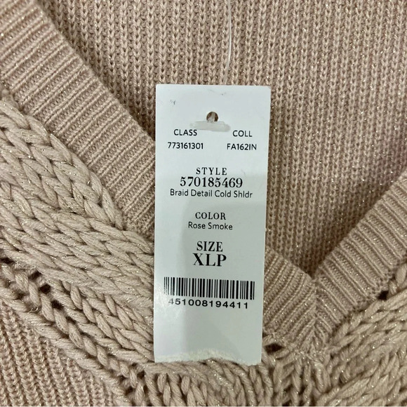 New White House Black Market Tan/Beige Cold Shoulder Soft Stretch Sweater XLP - Picture 3 of 9